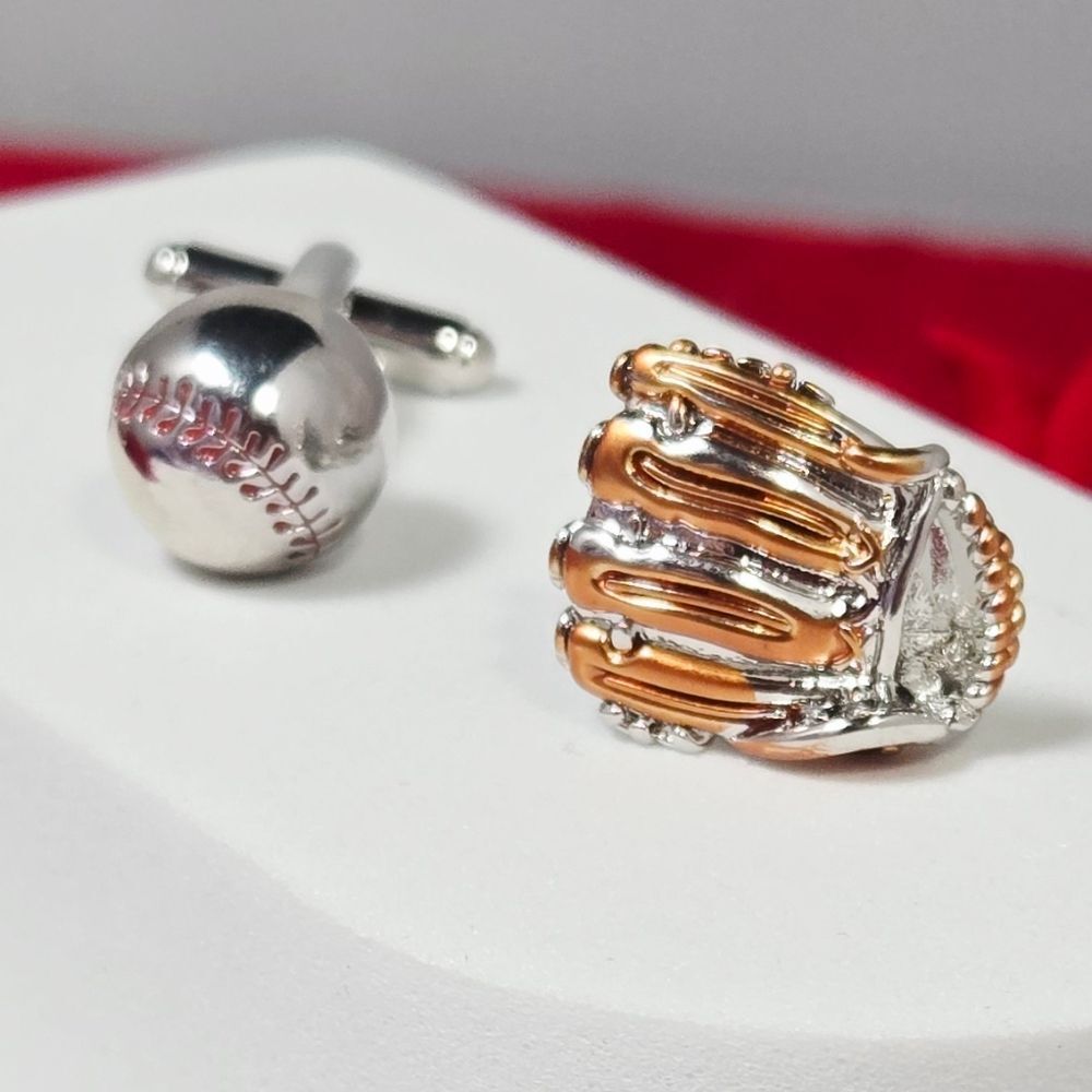 Baseball & Glove Men’s Novelty French Cufflinks Silver Plated Bullet Back Gift